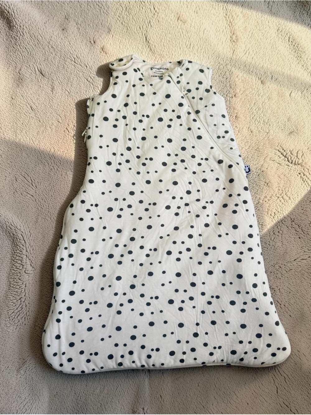 Sleeveless Baby Sleep Sack in White with Black Polka Dots